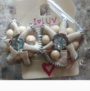 I Love Luv Beige and Silver Star Earrings